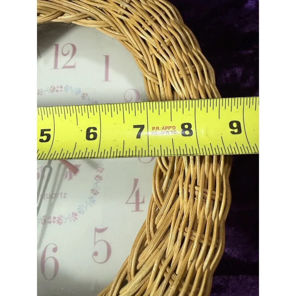 Wicker Wall Clock Rattan Vtg Oval Pink Floral Cottagecore Country Shabby Chic